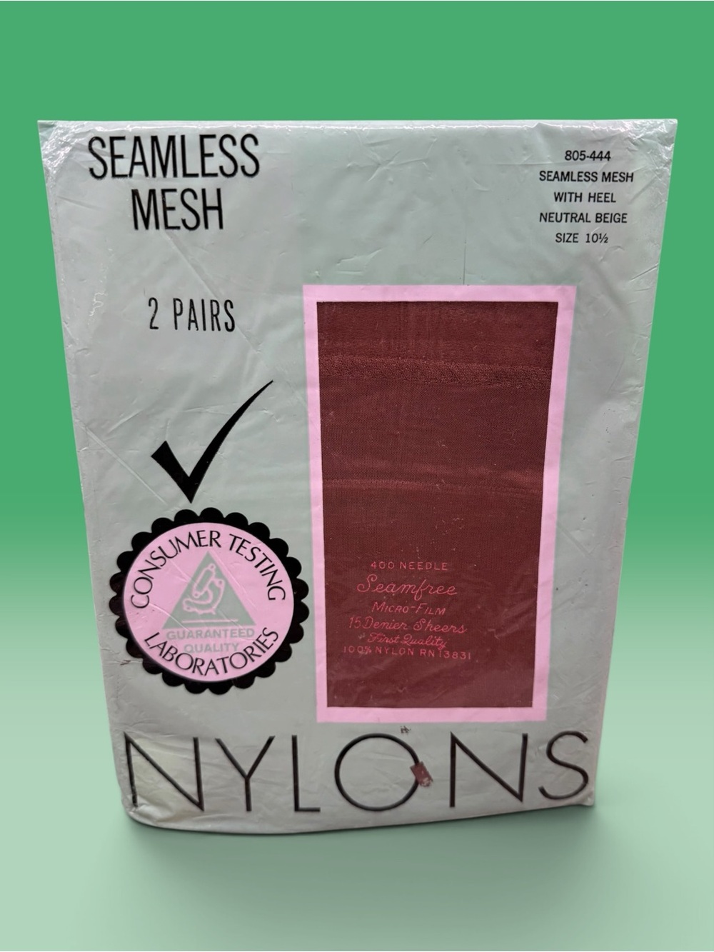 2pr Vintage Seamfree Microfilm Stockings Size 10 1/2 RHT 15D Sheers Neutral